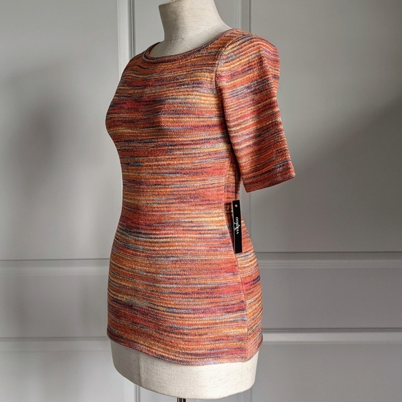 Vertigo Top Space Dye Multicolor Knit Elbow Length Sleeve Round Neck S NWT - Picture 9 of 12